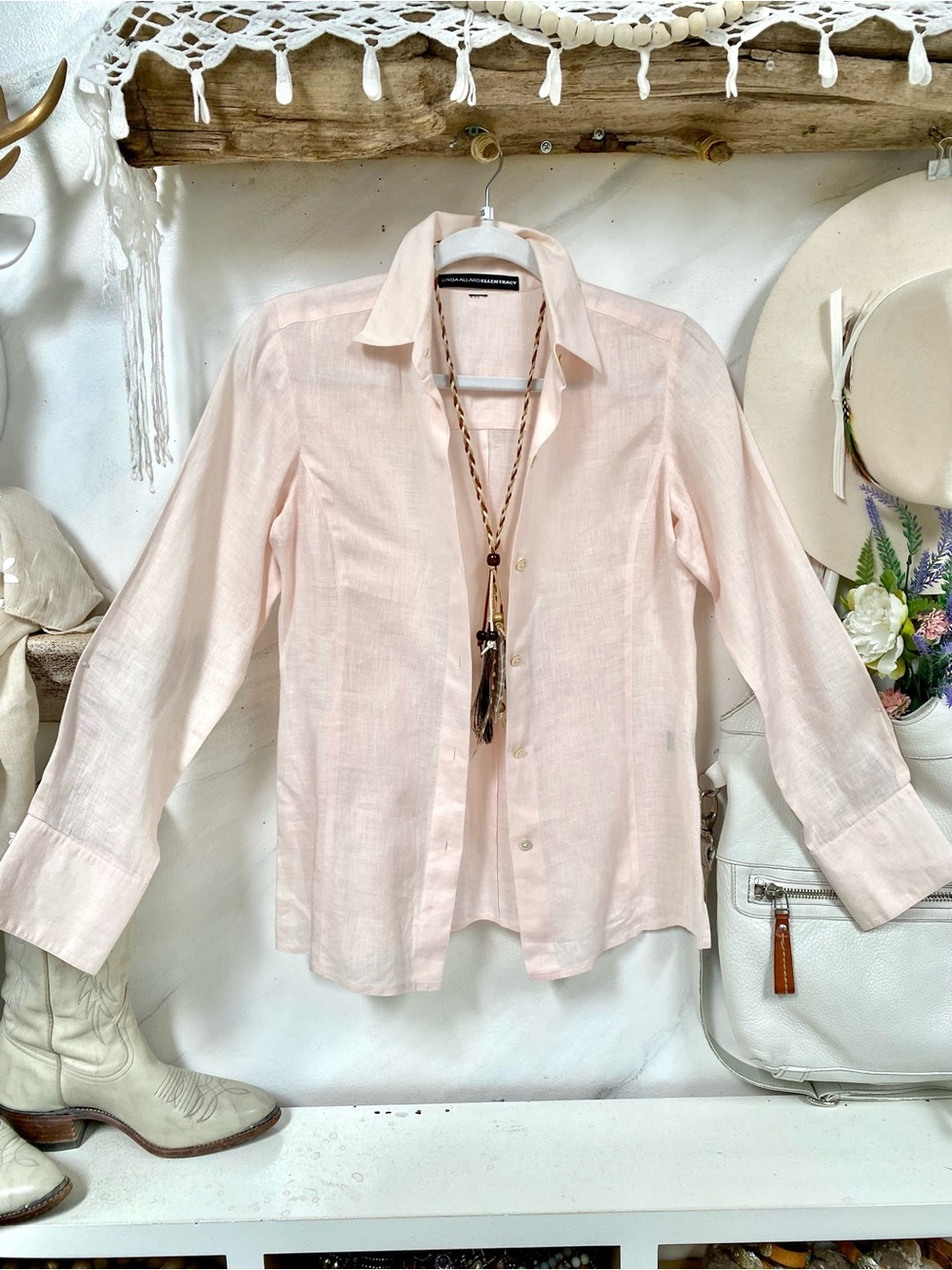 Anthropologie ELLEN Tracey linen boho shirt/cover up w resort vacay beach vibe